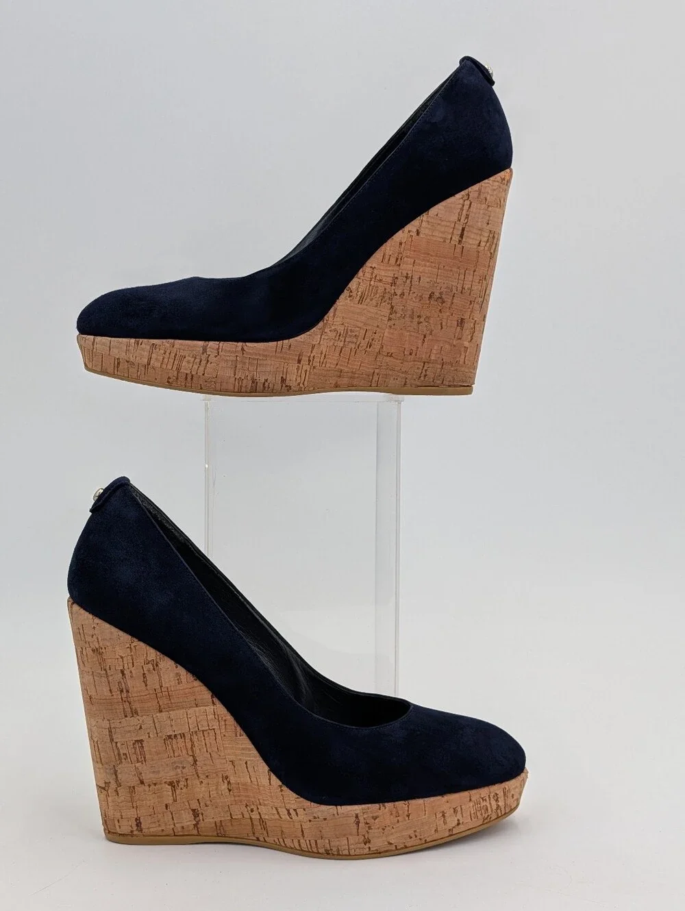 Stuart Weitzman Size 11 N Corkswoon Navy Blue Genuine Suede Cork Wedge Pump Heel